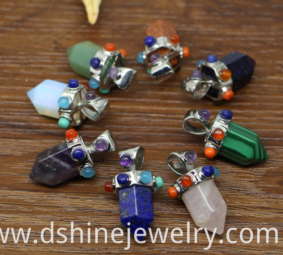 Natural Hexagonal Stone Pendant Multi Colors